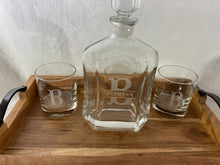Load image into Gallery viewer, Decanter & set of 4 glasses. Custom engraved.