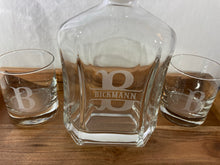 Load image into Gallery viewer, Decanter & set of 4 glasses. Custom engraved.