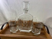 Load image into Gallery viewer, Decanter & set of 4 glasses. Custom engraved.