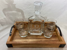 Load image into Gallery viewer, Decanter & set of 4 glasses. Custom engraved.