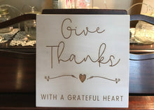 Load image into Gallery viewer, Give Thanks quote custom home decor wall hanging, 8" x 8"