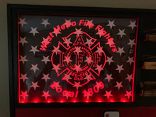 Load image into Gallery viewer, Wooden American Flag, Fire Fighter, Police, Military, Retirement, Coin Display, Thin Red Line, Thin Blue Line, LED