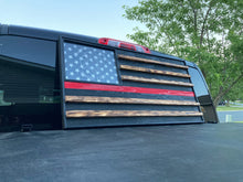 Load image into Gallery viewer, Wooden American Flag, Fire Fighter, Police, Military, Retirement, Coin Display, Thin Red Line, Thin Blue Line, LED
