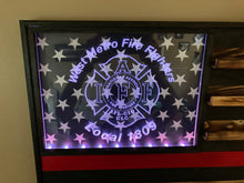 Load image into Gallery viewer, Wooden American Flag, Fire Fighter, Police, Military, Retirement, Coin Display, Thin Red Line, Thin Blue Line, LED