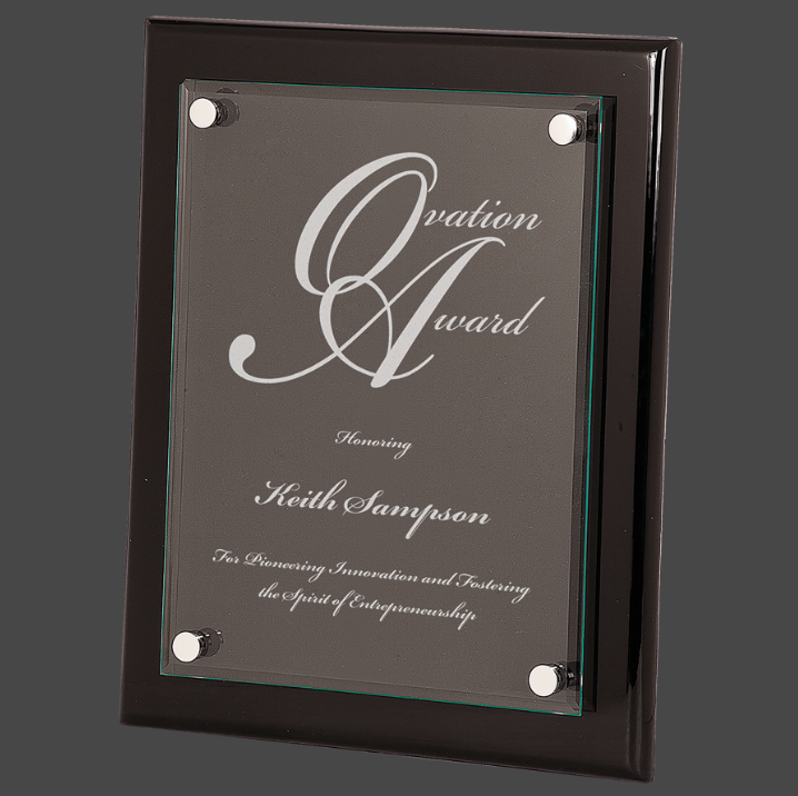 Glass Plaque, Black Piano Finish Floating Glass